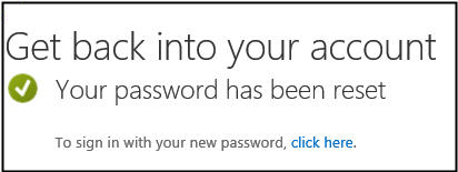 Screen capture of password reset confirmation
