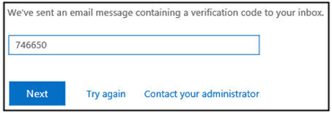 Screen capture of verification code entry